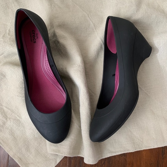 CROCS Shoes - CROCS Lina Wedge Shoes Dual Comfort Black